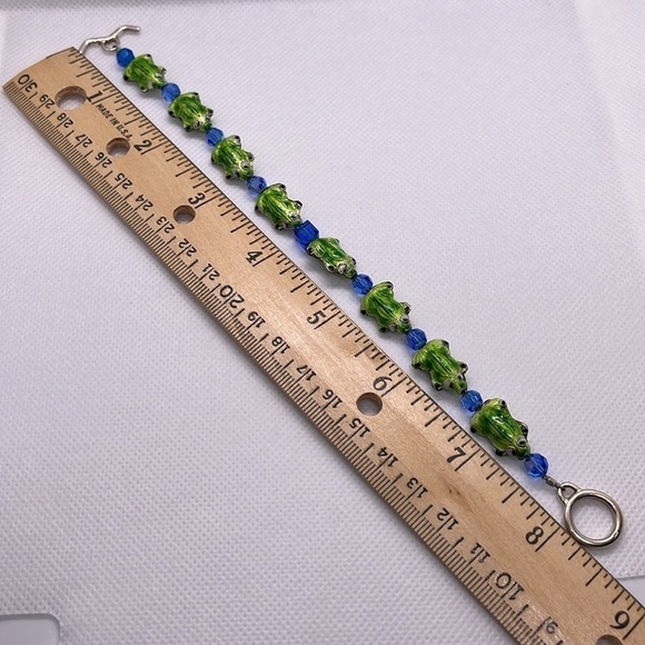 Frog Bracelet Green and Blue 925 Sterling Sliver Toggle Clasp - Picture 6 of 9